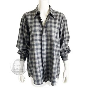 Mondo di Marco Italy Shirt Mens Cotton Windowpane Black Flannel Gray Plaid IT 52